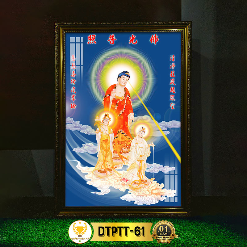 Tranh Tây Phương Tam Thánh Có Đèn CHÂN THIỆN MỸ, Treo Tường Trang Trí Bàn Thờ Phật, Treo Phòng Thờ DTPTT-61