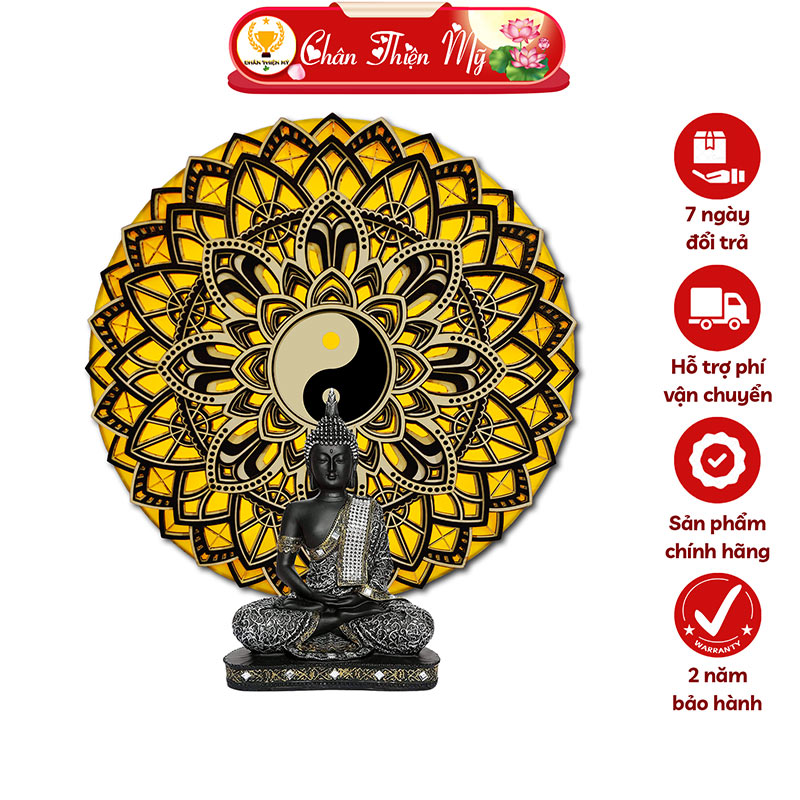 Hào Quang Phật Mandala Cao Cấp Bằng Gỗ Cắt Laser 5D CHÂN THIỆN MỸ, Treo Tường Trang Trí Bàn Thờ LS-HQ-07