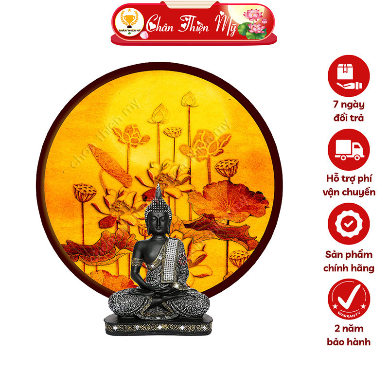 Đèn Hào Quang Hoa Sen In Tranh Trúc Chỉ CHÂN THIỆN MỸ, Tranh Treo Phòng Thờ, Trang Trí Tượng Phật TC-HQ-01