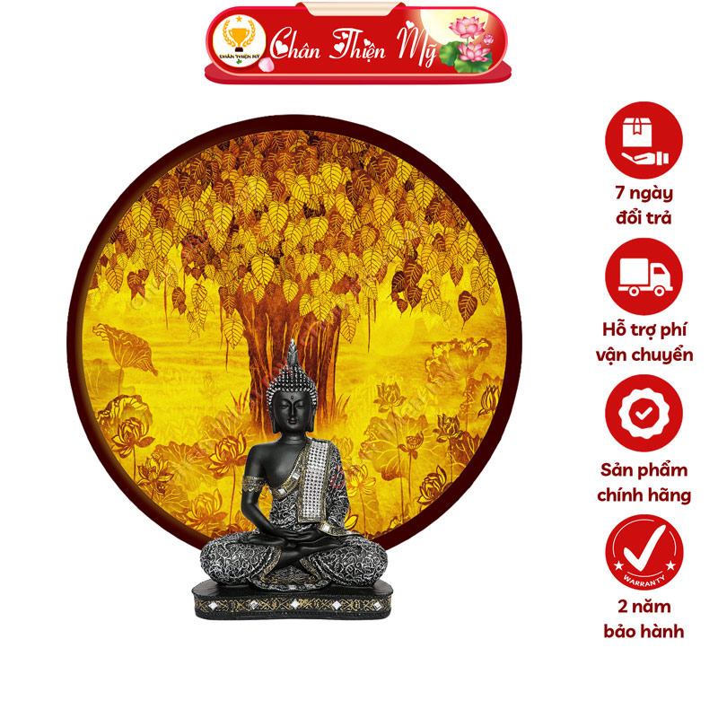 Đèn Hào Quang Cây Bồ Đề In Tranh Trúc Chỉ CHÂN THIỆN MỸ, Trang Trí Bàn Thờ Gia Tiên, Treo Tượng Phật TC-HQ-05