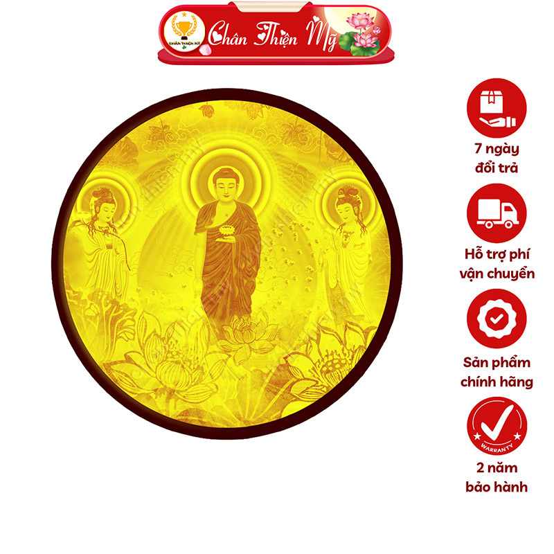 Đèn Hào Quang Tây Phương Tam Thánh In Tranh Trúc Chỉ CHÂN THIỆN MỸ, Trang Trí Bàn Thờ Cùng Tượng Phật TC-HQ-212