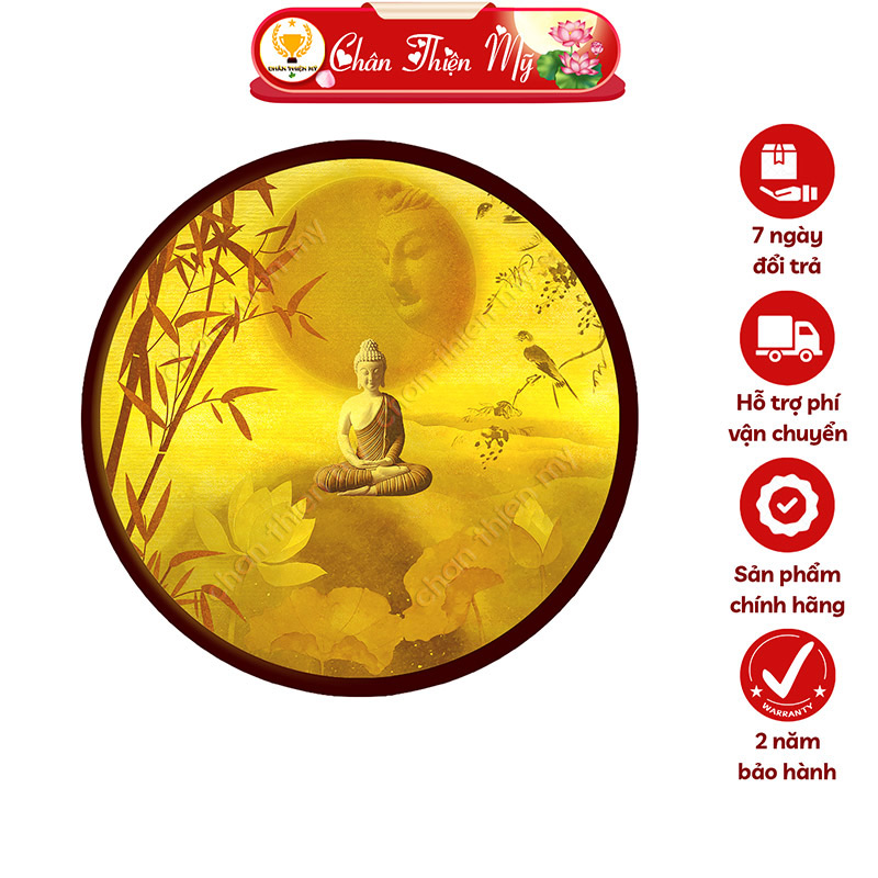 Đèn Hào Quang Phật Thích Ca In Tranh Trúc Chỉ CHÂN THIỆN MỸ, Trang Trí Bàn Thờ Treo Tường Cùng Tượng Phật TC-HQ-214