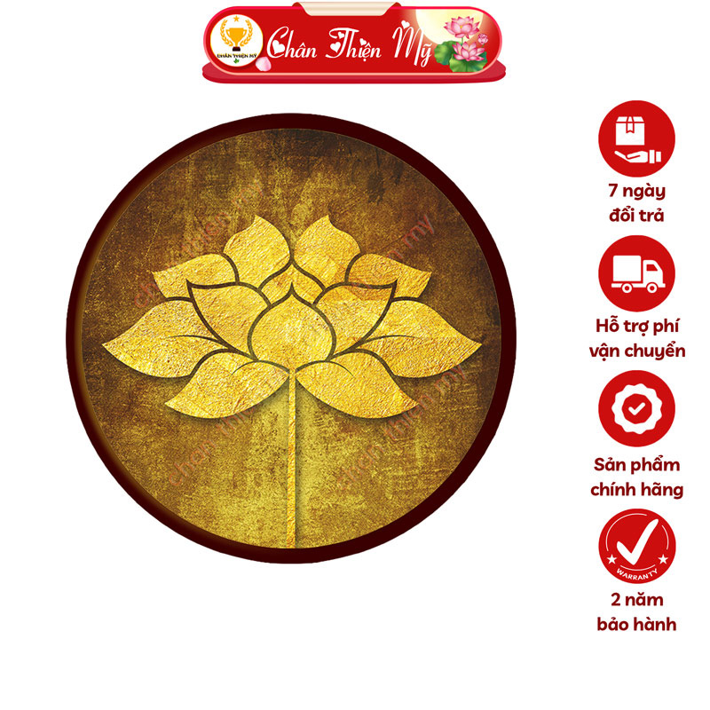 Đèn Hào Quang Hoa Sen In Tranh Trúc Chỉ CHÂN THIỆN MỸ, Tranh Treo Phòng Thờ, Trang Trí Tượng Phật TC-HQ-224