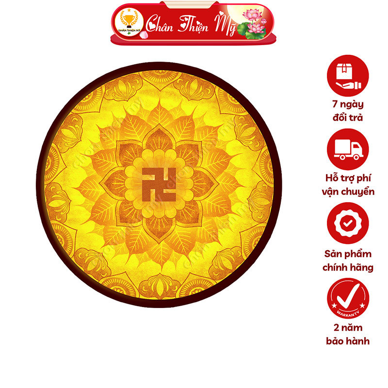 Đèn Hào Quang Mandala Chữ Vạn In Tranh Trúc Chỉ CHÂN THIỆN MỸ, Trang Trí Bàn Thờ Phật, Treo Phòng Thờ TC-HQ-226