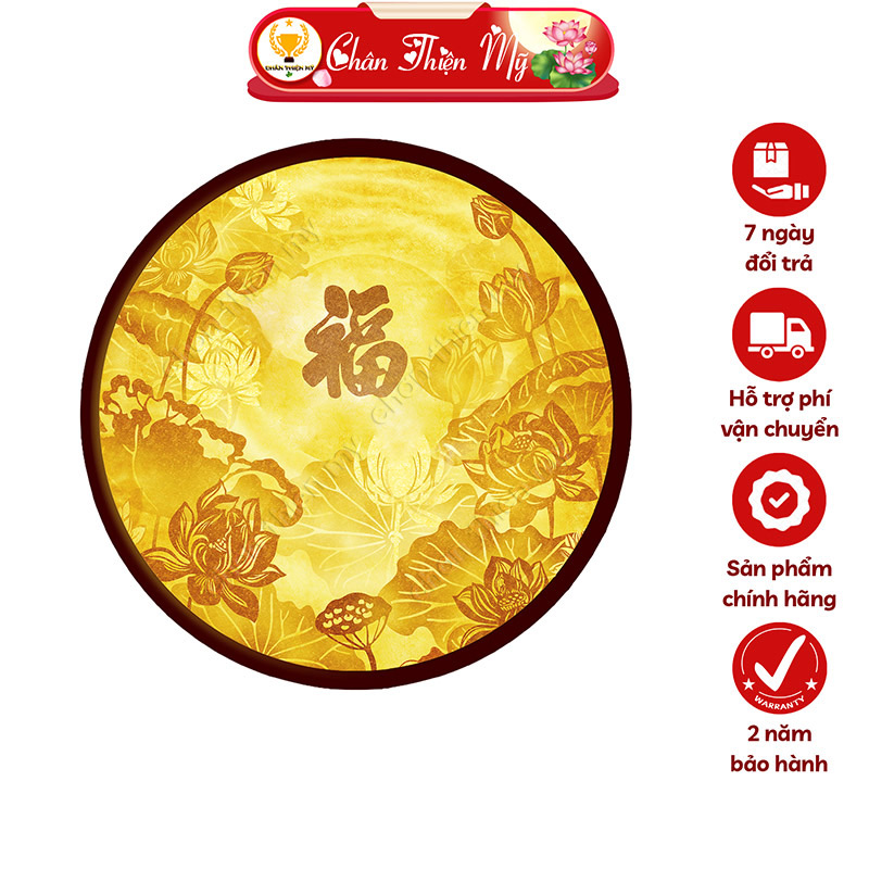 Đèn Hào Quang Hoa Sen Chữ Phúc Hán In Tranh Trúc Chỉ CHÂN THIỆN MỸ, Tranh Treo Phòng Thờ, Trang Trí Tượng Phật TC-HQ-227