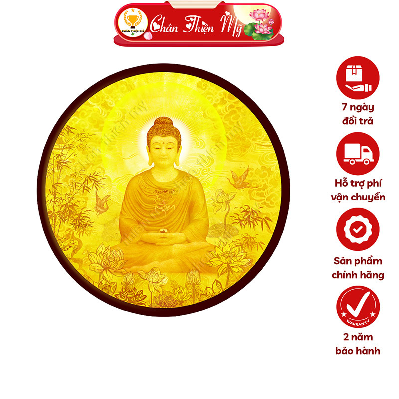 Đèn Hào Quang Phật Thích Ca In Tranh Trúc Chỉ CHÂN THIỆN MỸ, Trang Trí Bàn Thờ Phật, Treo Phòng Thờ TC-HQ-228