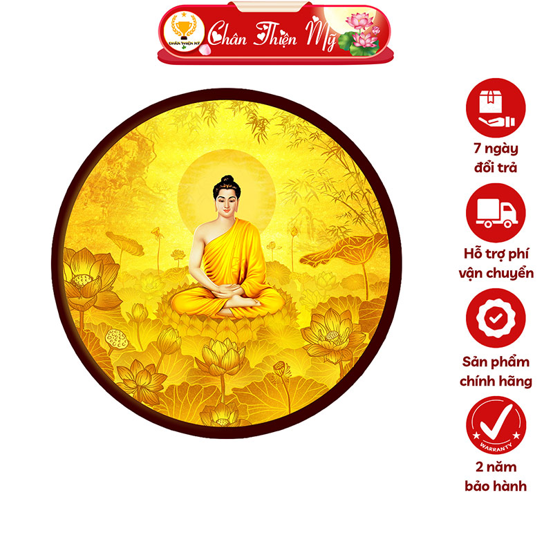 Đèn Hào Quang Phật Thích Ca In Tranh Trúc Chỉ CHÂN THIỆN MỸ, Trang Trí Bàn Thờ Phật, Treo Phòng Thờ TC-HQ-229