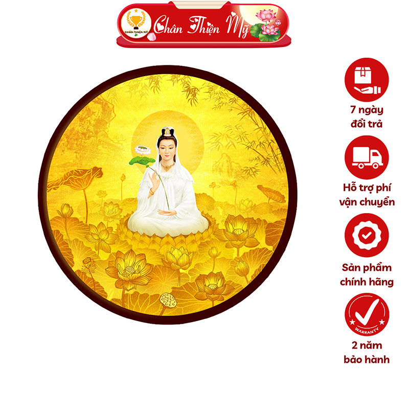 Đèn Bàn Thờ Hoa Sen Đại Thế Chí Bồ Tát In Tranh Trúc Chỉ CHÂN THIỆN MỸ, Trang Trí Bàn Thờ Phật, Treo Phòng Thờ TC-HQ-230