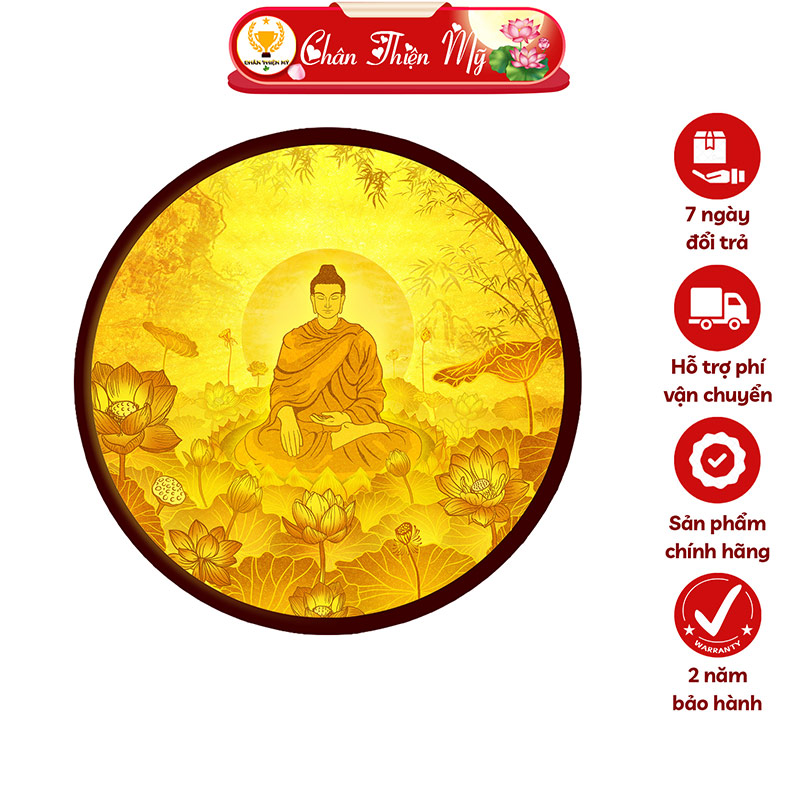 Đèn Hào Quang Phật In Tranh Trúc Chỉ Phật Thích Ca CHÂN THIỆN MỸ, Trang Trí Bàn Thờ, Treo Tượng Phật TC-HQ-231