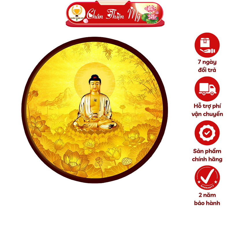 Đèn Hào Quang Phật A Di Đà In Tranh Trúc Chỉ CHÂN THIỆN MỸ, Trang Trí Bàn Thờ Treo Tường Cùng Tượng Phật TC-HQ-232