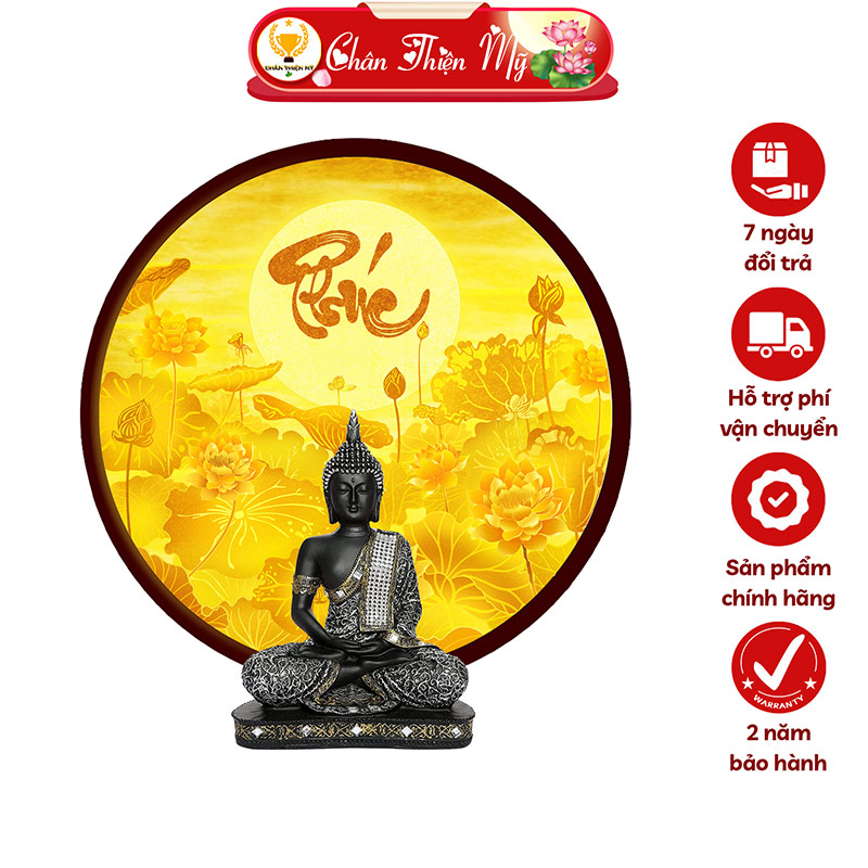 Đèn Hào Quang Hoa Sen Chữ Phúc In Tranh Trúc Chỉ CHÂN THIỆN MỸ, Trang Trí Bàn Thờ Gia Tiên, Treo Tượng Phật TC-HQ-235