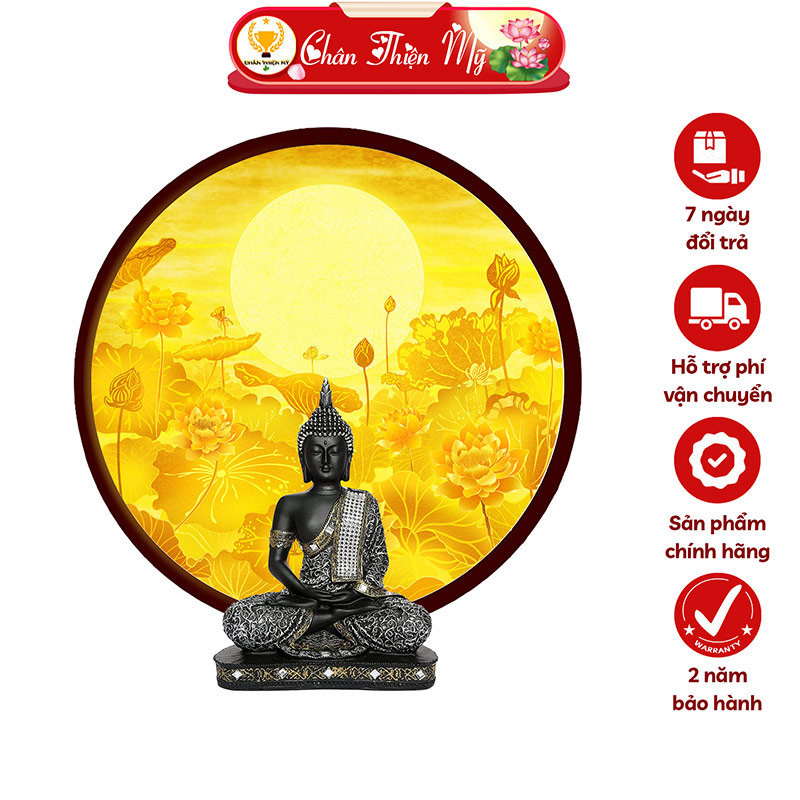 Đèn Hào Quang Hoa Sen In Tranh Trúc Chỉ CHÂN THIỆN MỸ, Trang Trí Bàn Thờ Gia Tiên, Treo Tượng Phật TC-HQ-236