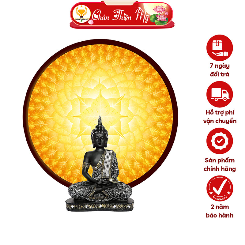 Đèn Hào Quang Phật In Tranh Trúc Chỉ Lá Bồ Đề CHÂN THIỆN MỸ, Trang Trí Bàn Thờ, Treo Tượng Phật TC-HQ-245