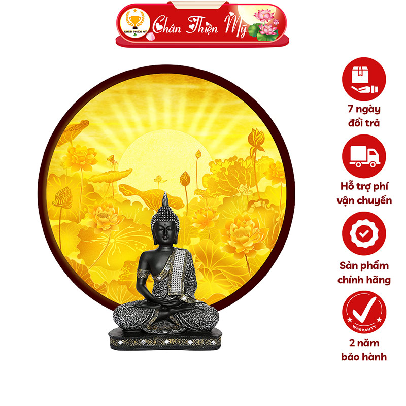 Đèn Hào Quang Hoa Sen In Tranh Trúc Chỉ CHÂN THIỆN MỸ, Trang Trí Bàn Thờ Gia Tiên, Treo Tượng Phật TC-HQ-246