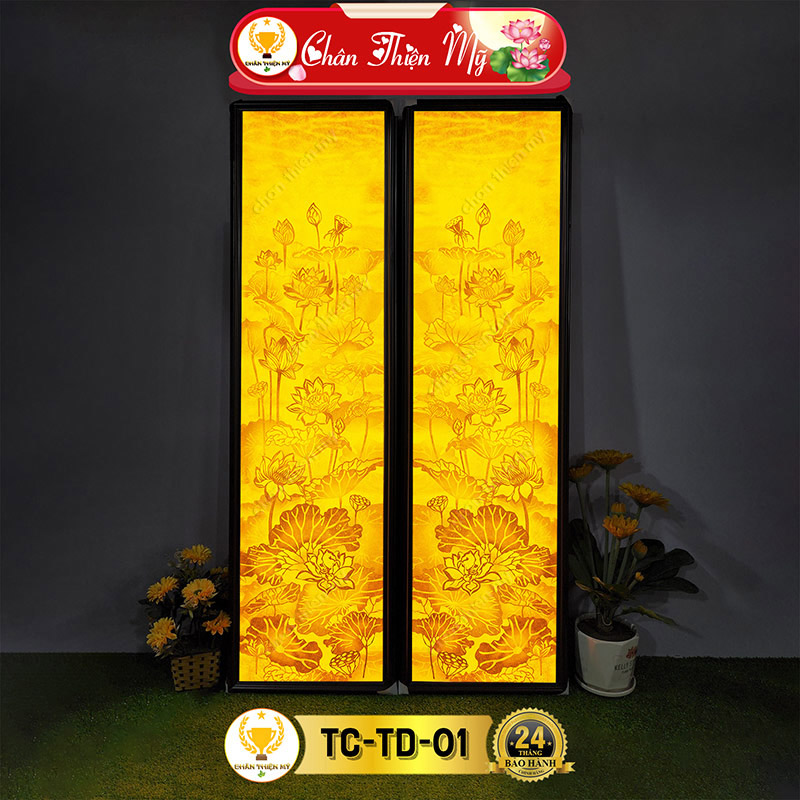Đèn Hào Quang Hoa Sen In Tranh Trúc Chỉ Bộ Đôi CHÂN THIỆN MỸ, Trang Trí Phòng Thờ, Bàn Thờ Treo Tường TC-TD-01