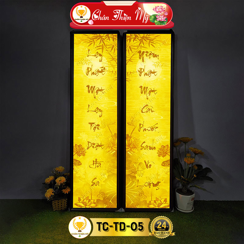 Đèn Hào Quang Phật Hoa Sen Câu Đối In Tranh Trúc Chỉ Bộ Đôi CHÂN THIỆN MỸ, Trang Trí Bàn Thờ, Treo Phòng Thờ TC-TD-05