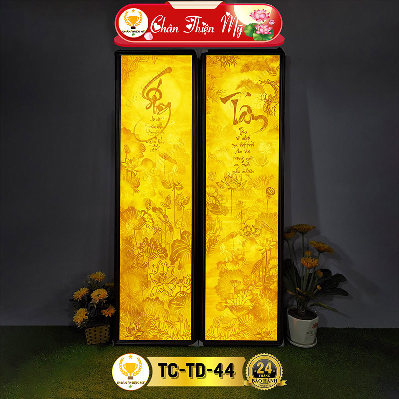 Đèn Hào Quang Phật Hoa Sen Câu Đối In Tranh Trúc Chỉ Bộ Đôi CHÂN THIỆN MỸ, Trang Trí Bàn Thờ, Treo Phòng Thờ TC-TD-44