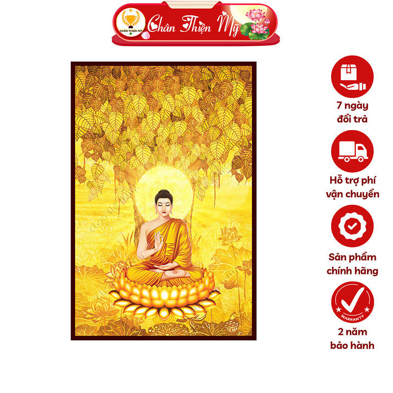 Hào Quang Phật Thích Ca Cây Bồ Đề In Tranh Trúc Chỉ Dọc CHÂN THIỆN MỸ, Đèn Trang Trí Bàn Thờ, Treo Phòng Thờ TC-TE-26