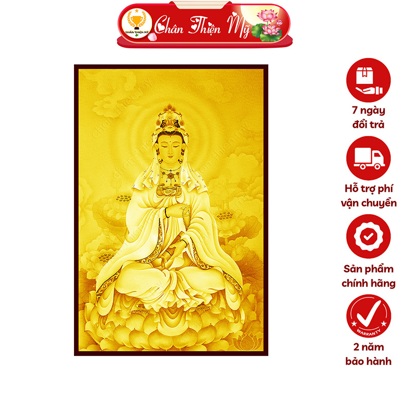 Đèn Hào Quang Phật Quan Âm In Tranh Trúc Chỉ Hoa Sen Dọc CHÂN THIỆN MỸ, Trang Trí Bàn Thờ Phật, Treo Phòng Thờ TC-TE-31