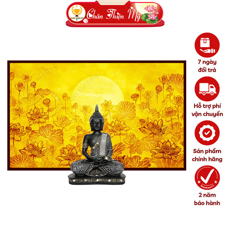 Đèn Hào Quang Hoa Sen In Tranh Trúc Chỉ Ngang CHÂN THIỆN MỸ, Trang Trí Phòng Thờ, Bàn Thờ Treo Tường TC-TN-01
