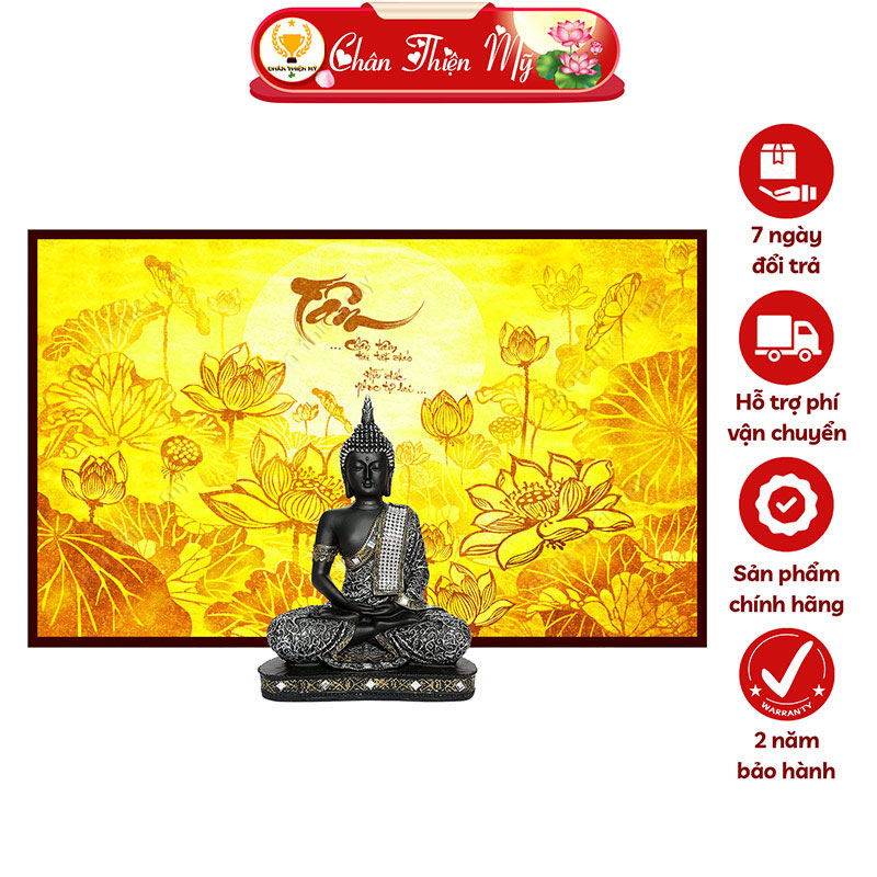 Đèn Hào Quang Hoa Sen Chữ Tâm In Tranh Trúc Chỉ Ngang CHÂN THIỆN MỸ, Trang Trí Bàn Thờ, Trang Thờ Treo Tường TC-TN-05