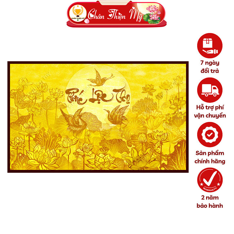 Đèn Bàn Thờ Hoa Sen Phúc Lộc Thọ In Tranh Trúc Chỉ Ngang CHÂN THIỆN MỸ, Trang Trí Ban Thờ, Treo Phòng Thờ TC-TN-102