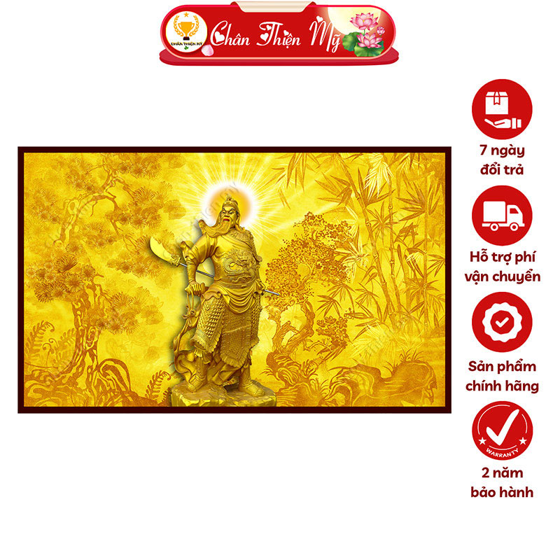 Đèn Hào Quang Phật Quan Công In Tranh Trúc Chỉ Ngang CHÂN THIỆN MỸ, Trang Trí Bàn Thờ, Treo Phòng Thờ TC-TN-105