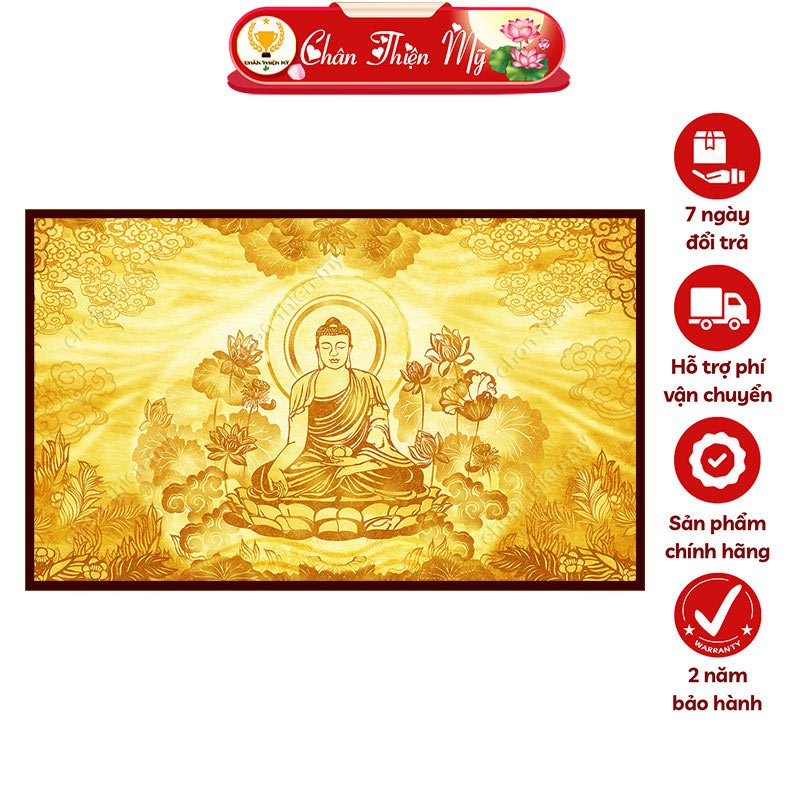 Đèn Hào Quang Phật Thích Ca In Tranh Trúc Chỉ Ngang CHÂN THIỆN MỸ, Trang Trí Bàn Thờ, Treo Phòng Thờ TC-TN-109