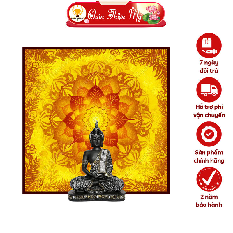 Đèn Hào Quang Mandala In Tranh Trúc Chỉ Vuông CHÂN THIỆN MỸ, Trang Trí Phòng Thờ, Bàn Thờ Treo Tường TC-TV-12