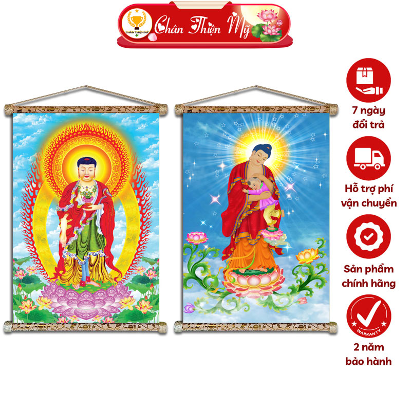 Tranh Phật CHÂN THIỆN MỸ, Tranh Treo Tường Canvas Phủ Kim Sa 40x60cm, Tranh Phật A Di Đà CADĐPĐ-01