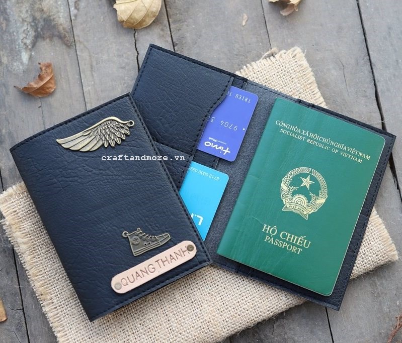 Vỏ bọc hộ chiếu - passport cover xanh đen retro