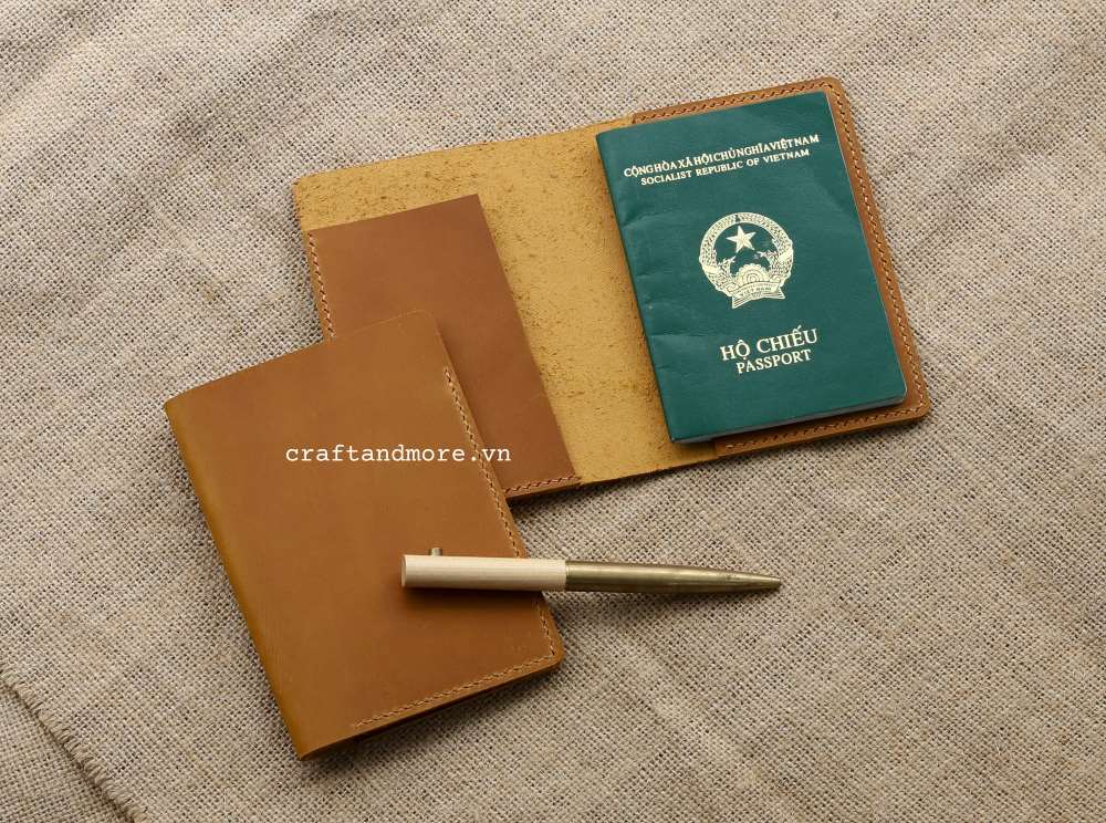 Ví passport cover handmade da thật màu nâu