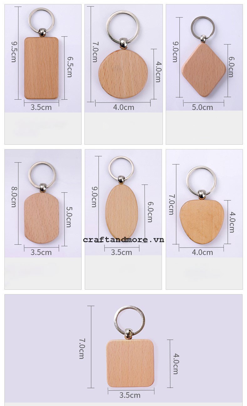 Móc khóa bằng gỗ tự nhiên - gỗ sồi, gỗ tần bì, gỗ thông