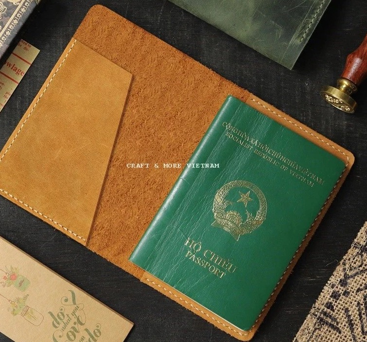 Ví passport cover handmade da thật màu nâu