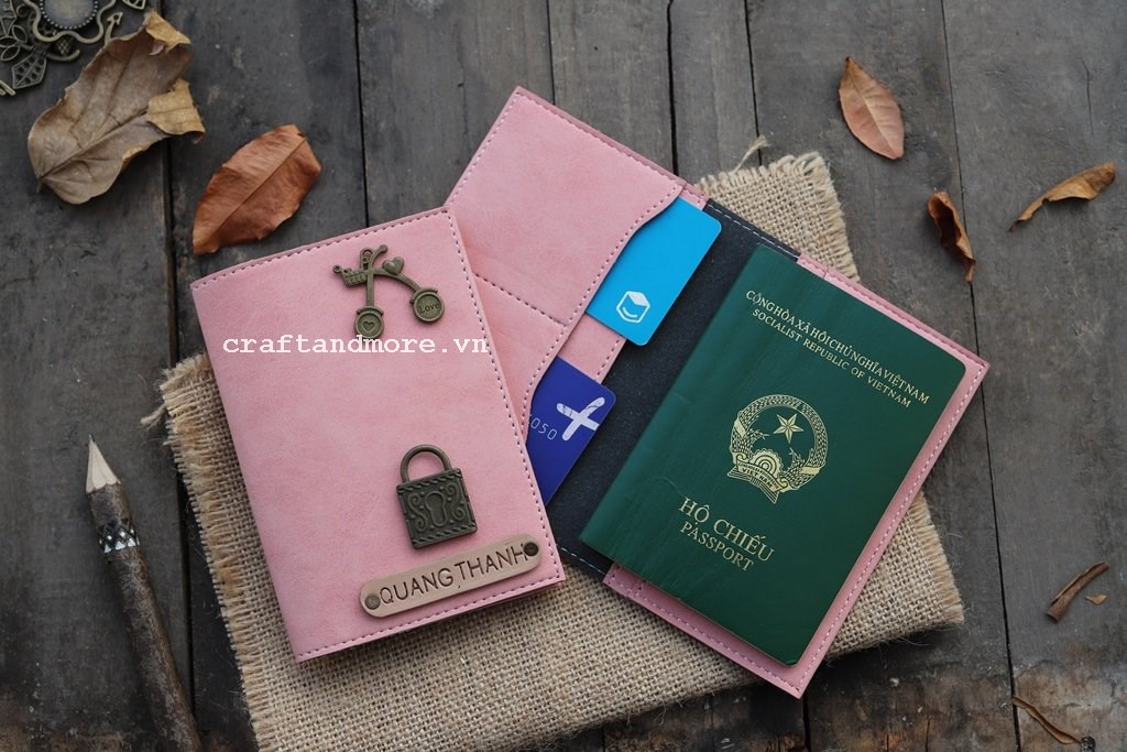 Ví passport cover đựng hộ chiếu dễ thương hồng phấn