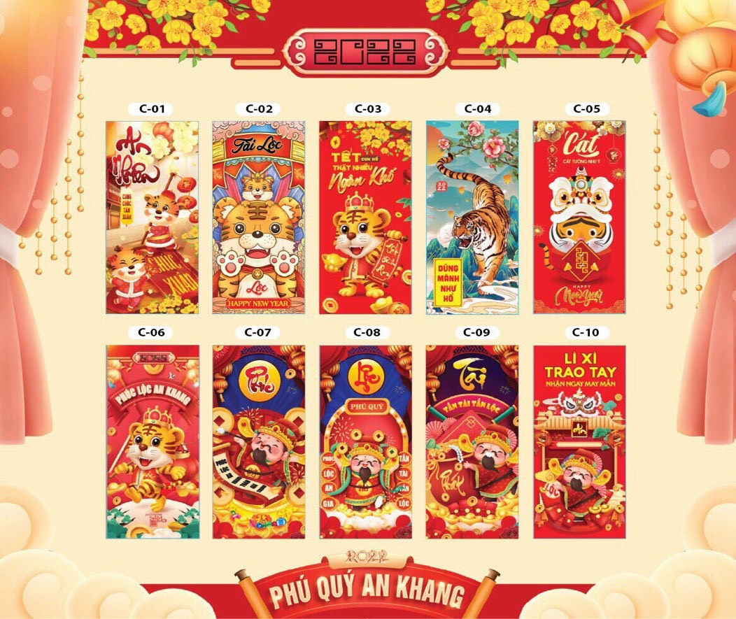 COMBO 10 XẤP BAO LÌ XÌ ĐỦ MẪU