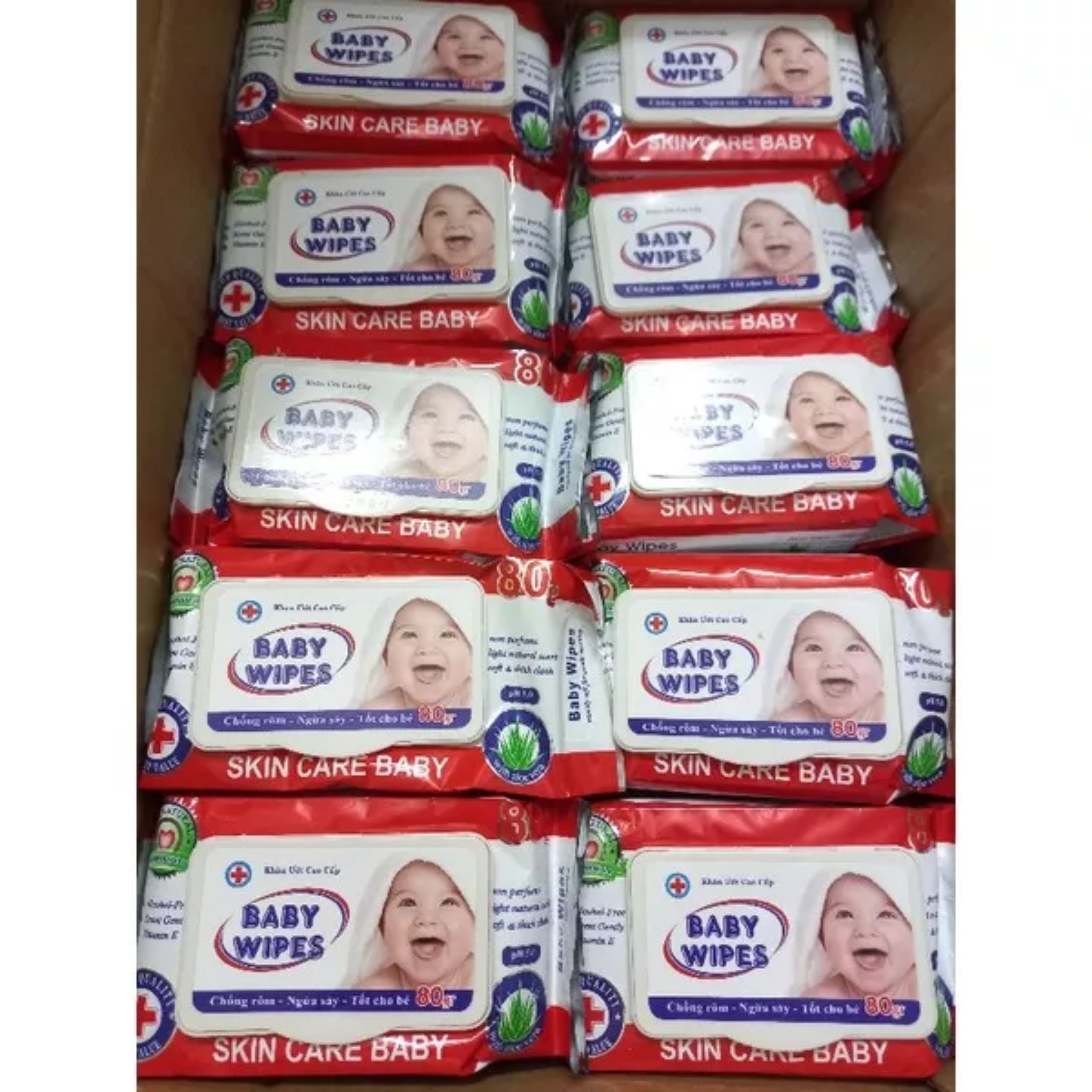 SET 10 BỊCH KHĂN ƯỚT BABY WIPES ĐỎ