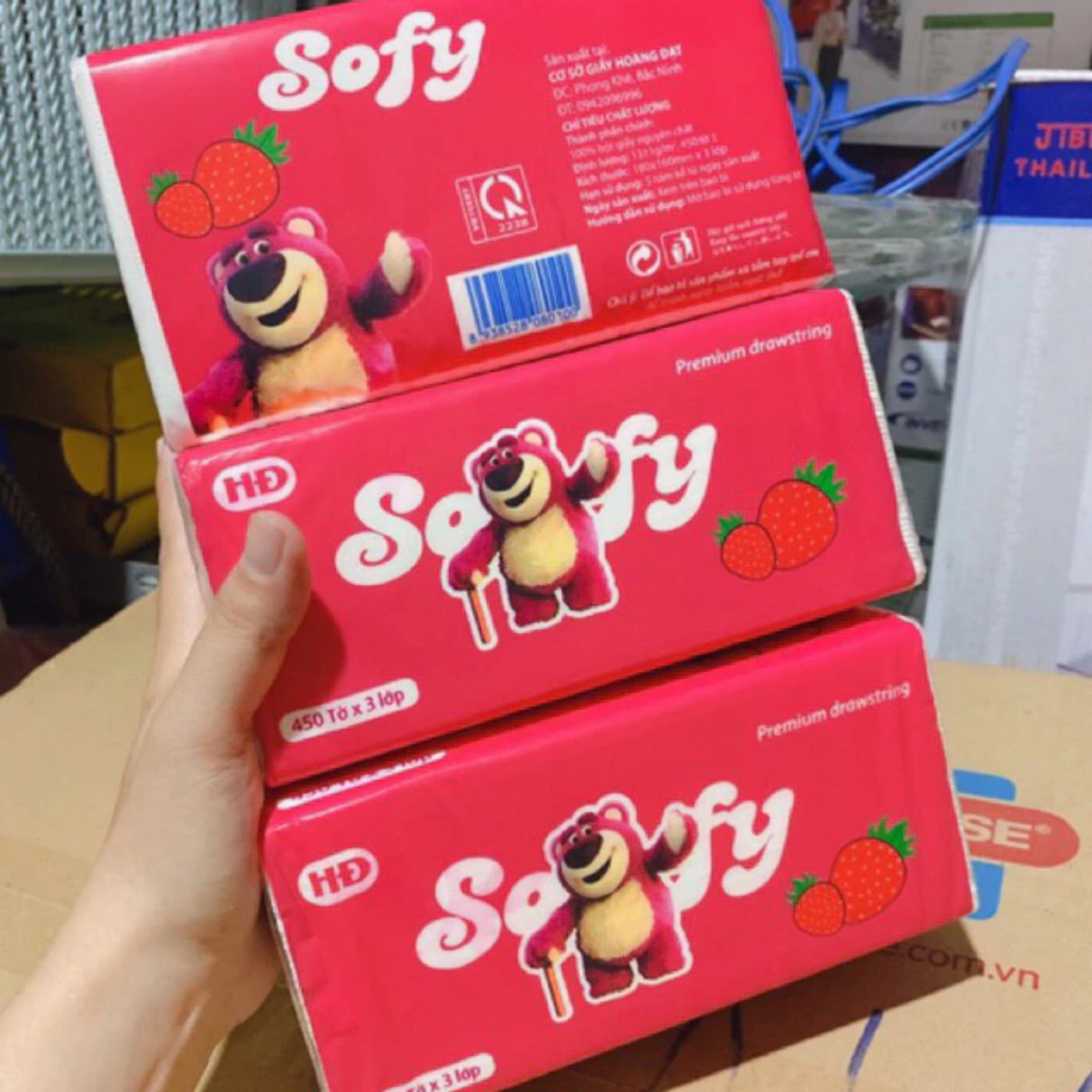1 LỐC 3 GIẤY ĂN SOFY GẤU DÂU