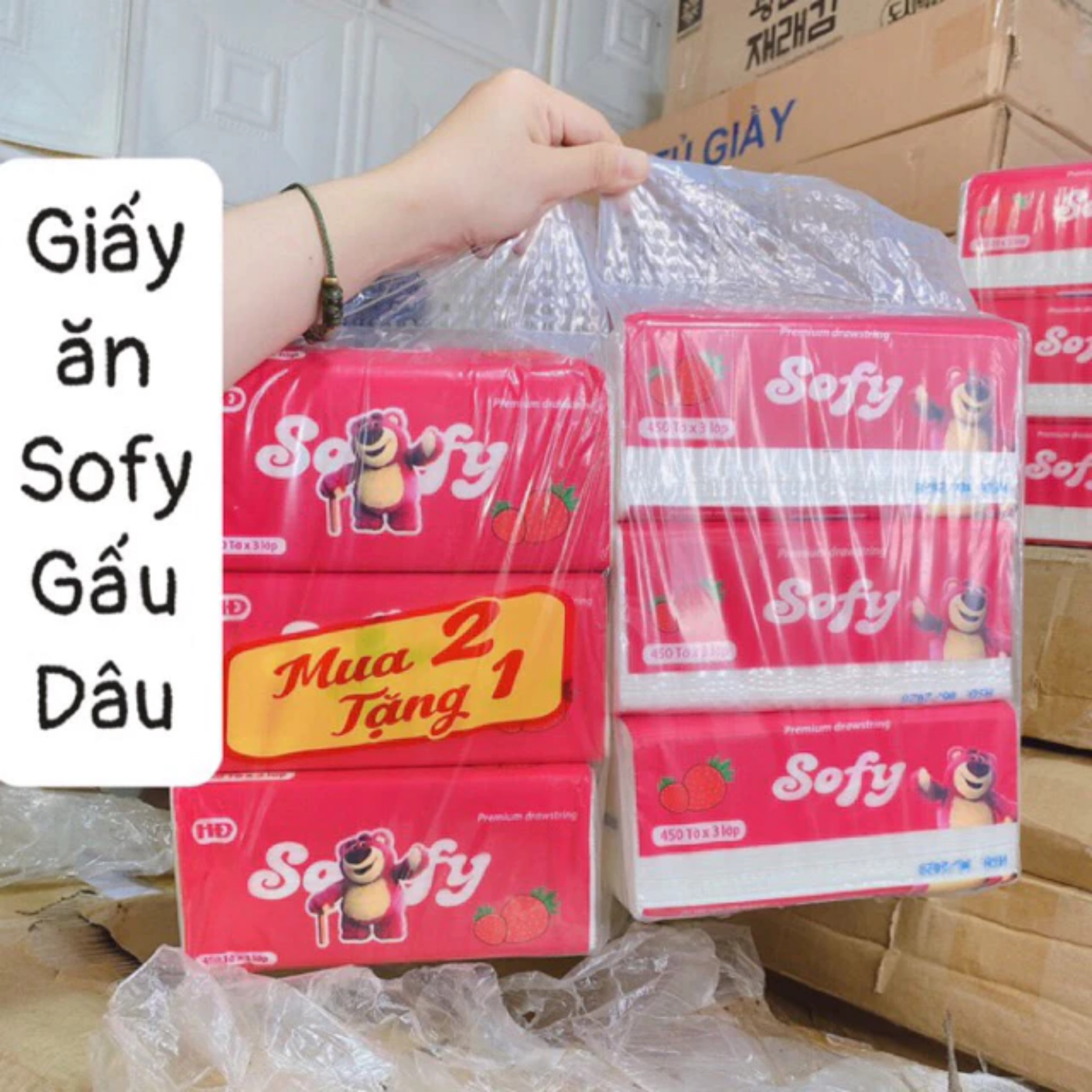 1 LỐC 3 GIẤY ĂN SOFY GẤU DÂU