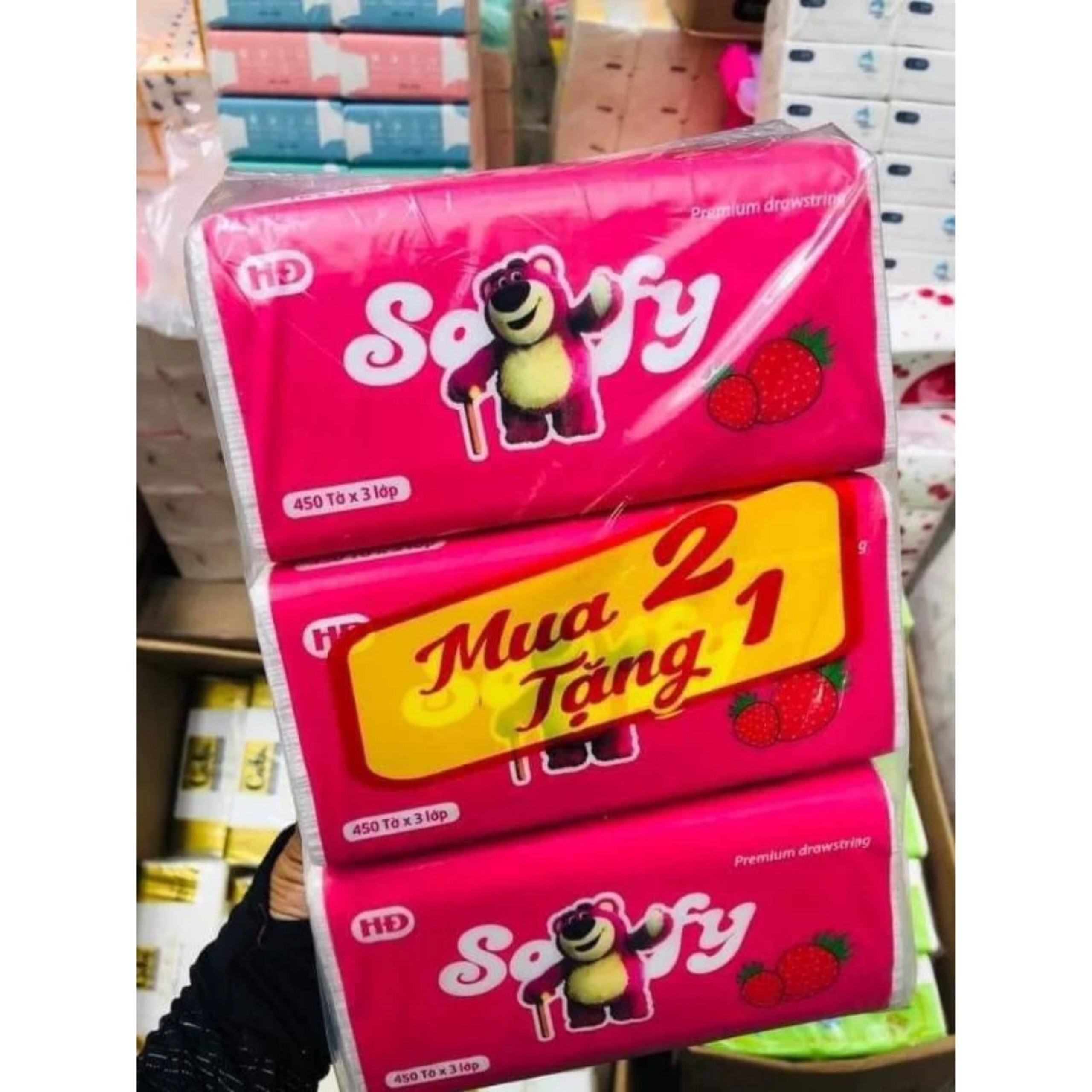 1 LỐC 3 GIẤY ĂN SOFY GẤU DÂU