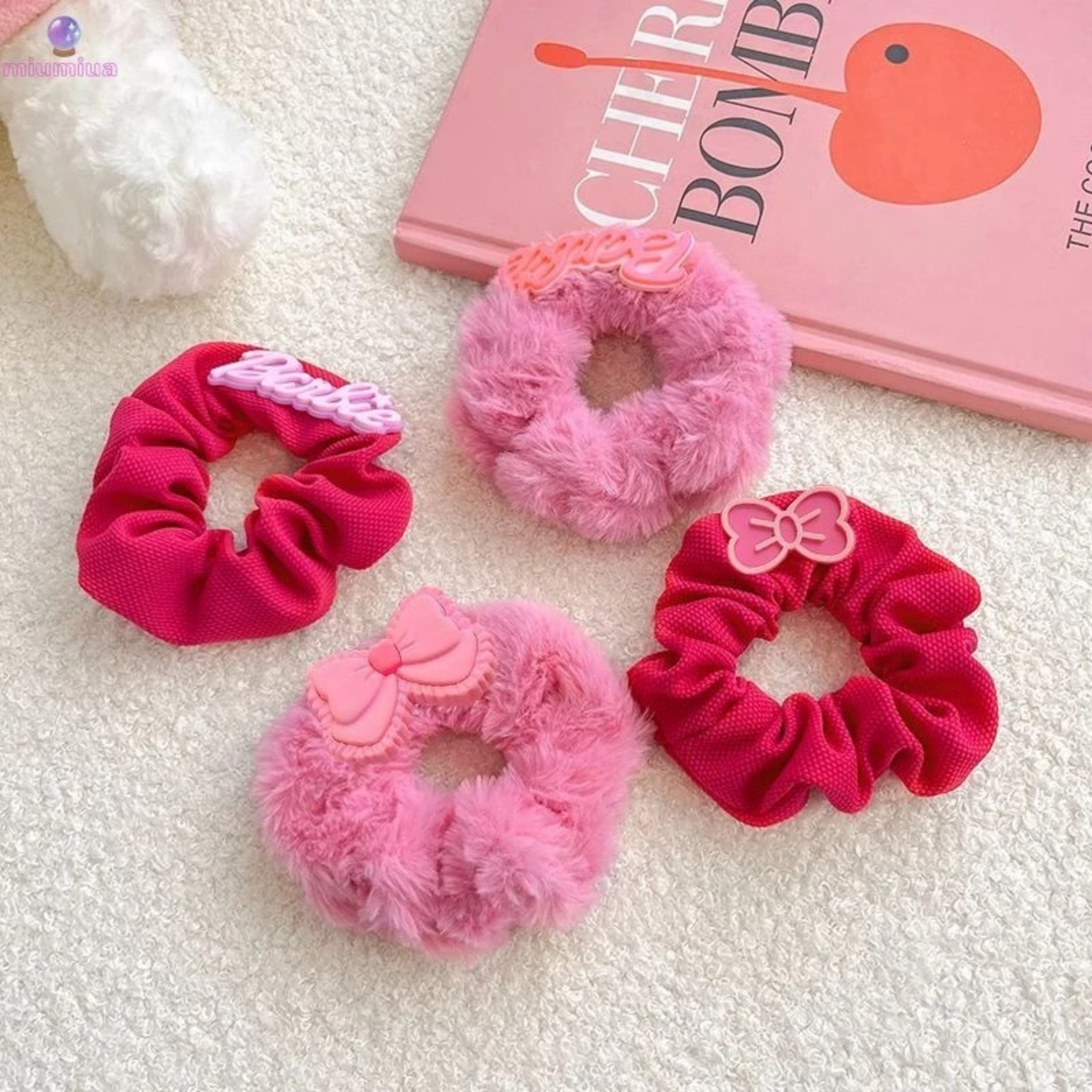 SET 4 CỘT TÓC HỌA TIẾT MÀU HỒNG