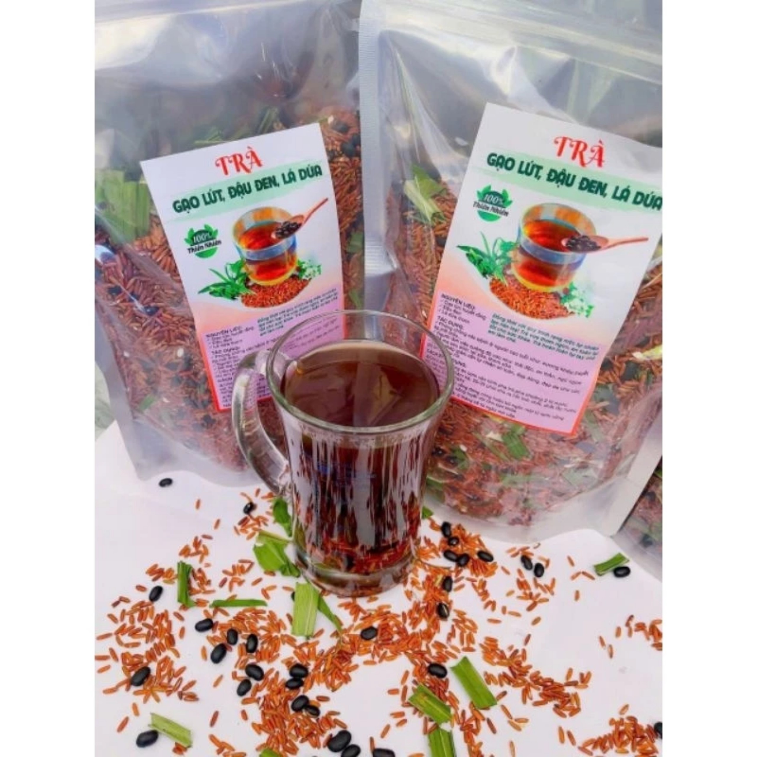 TRÀ GẠO LỨT ĐẬU ĐEN LÁ DỨA