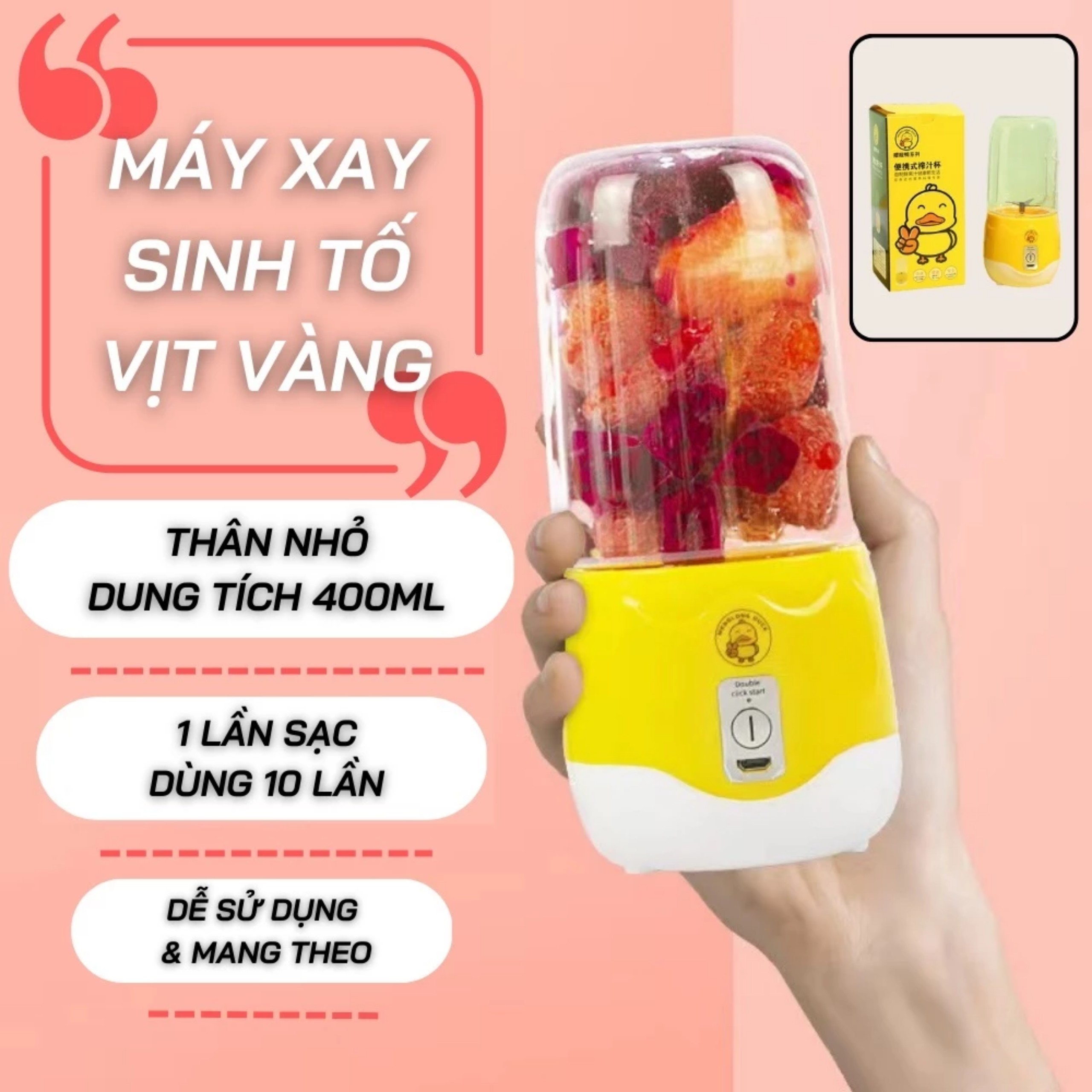 MÁY XAY SINH TỐ CẦM TAY CON VỊT VÀNG