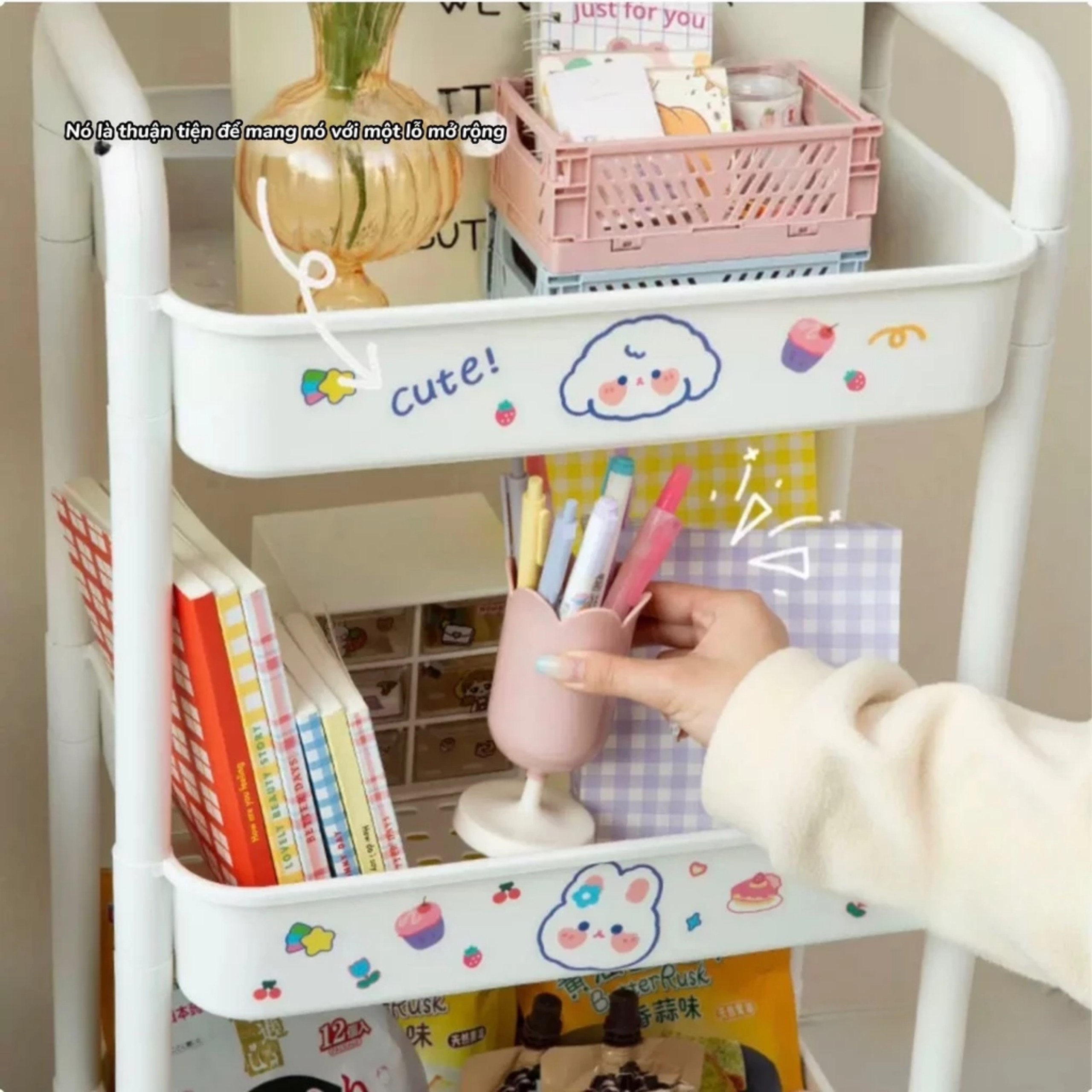 KỆ 4 TẦNG ĐA NĂNG CÓ BÁNH XE + STICKER