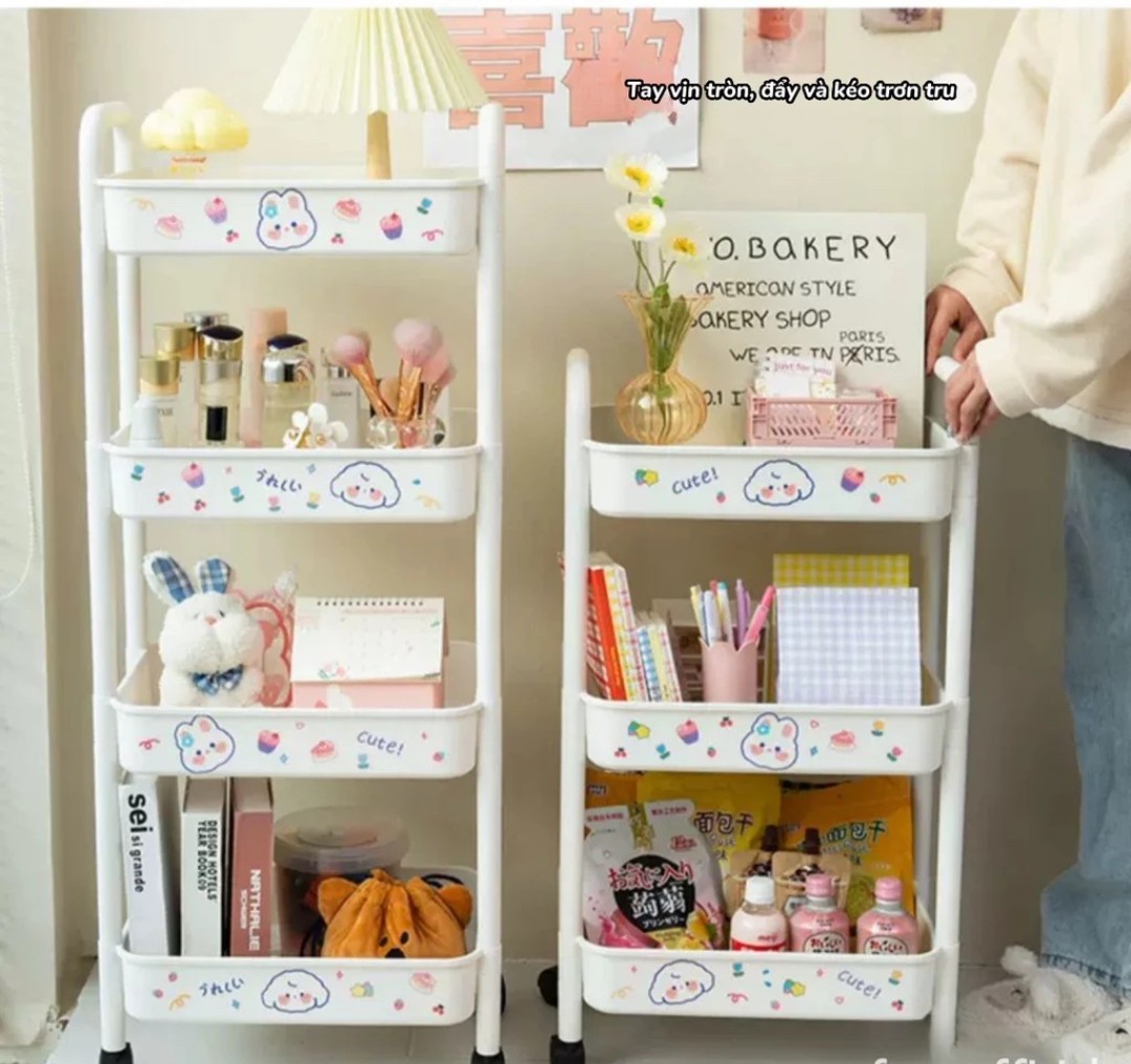 KỆ 4 TẦNG ĐA NĂNG CÓ BÁNH XE + STICKER