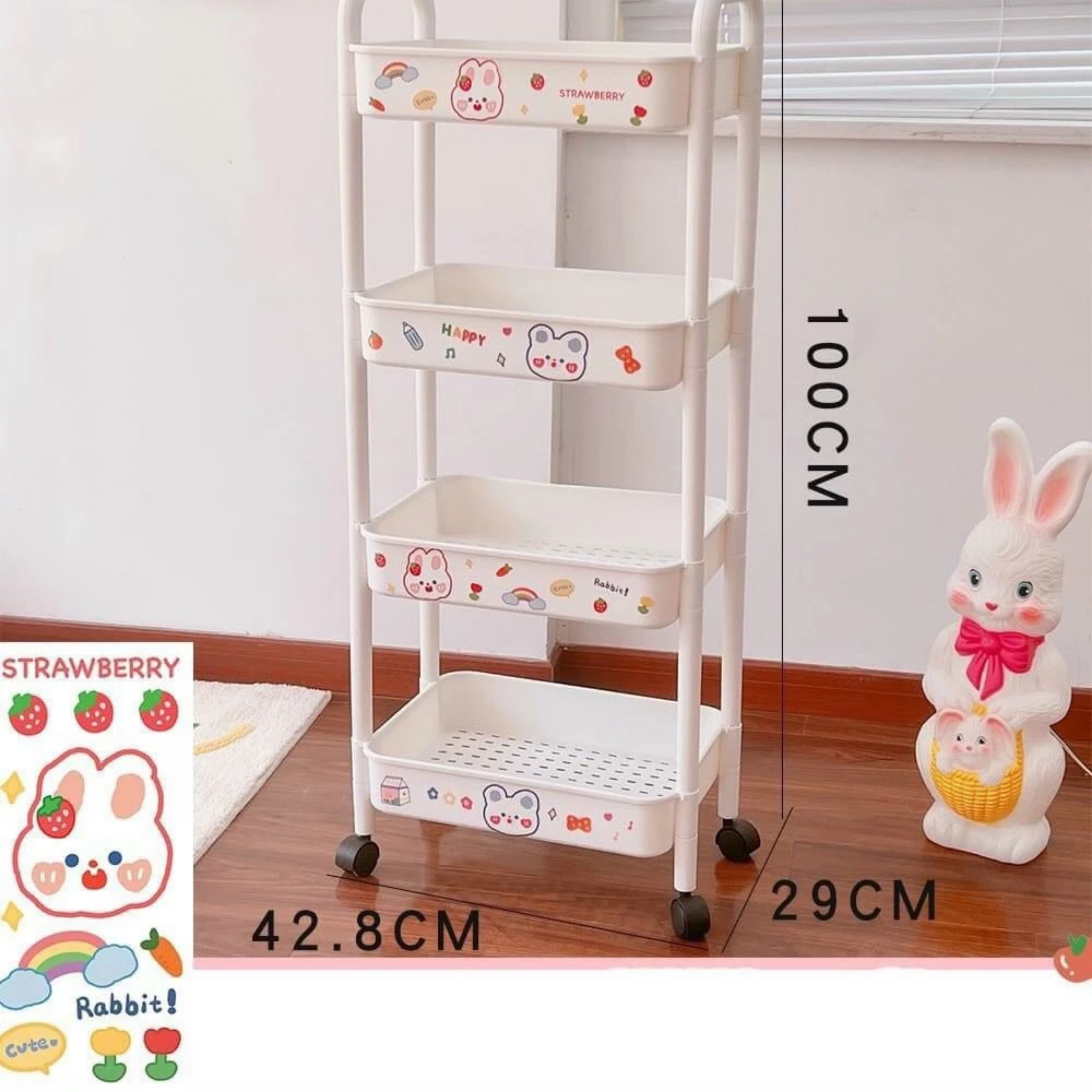 KỆ 4 TẦNG ĐA NĂNG CÓ BÁNH XE + STICKER