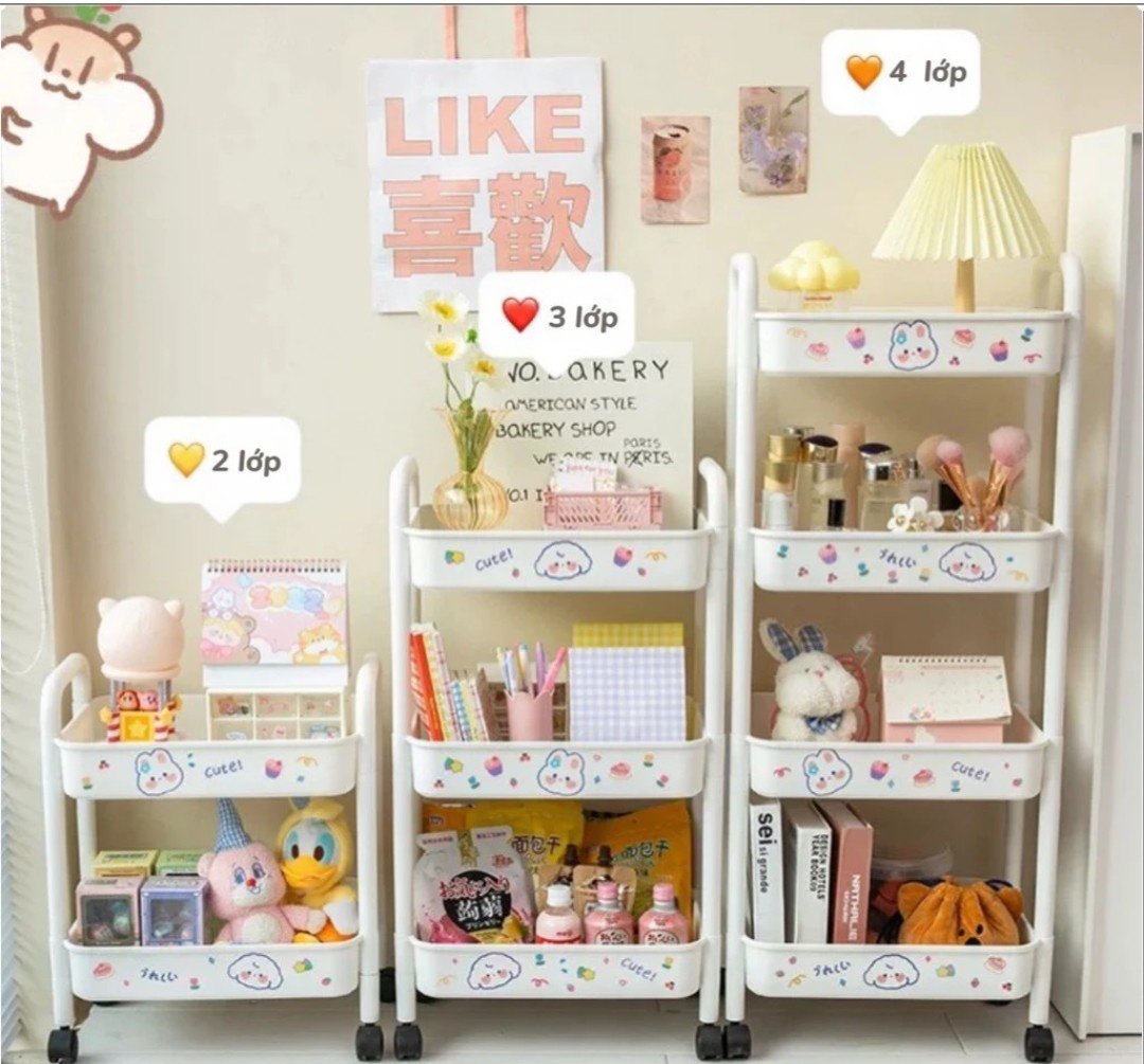 KỆ 4 TẦNG ĐA NĂNG CÓ BÁNH XE + STICKER