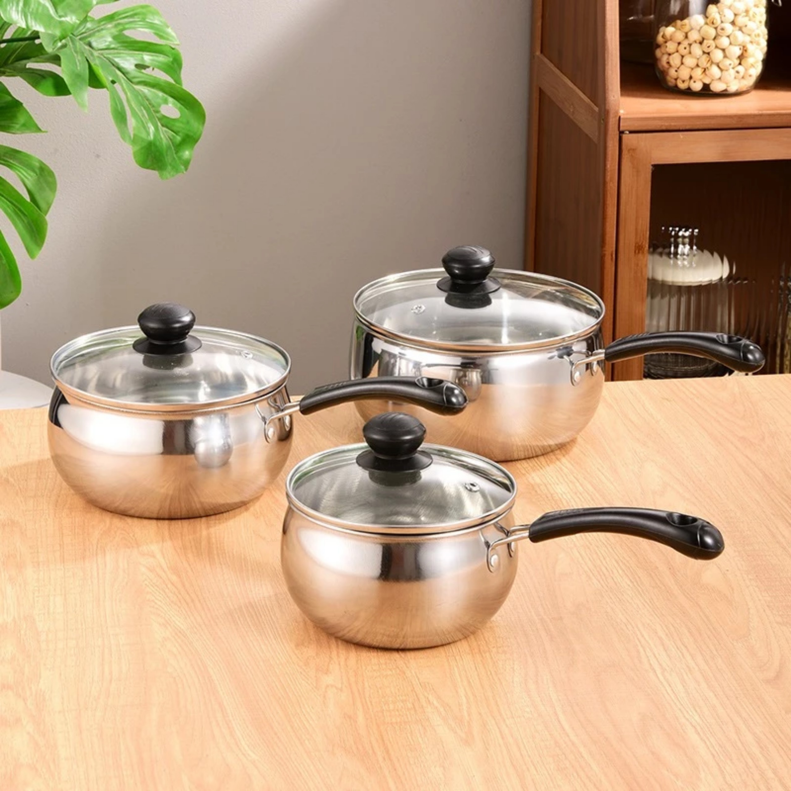 BỘ 3 NỒI INOX CÓ TAY CẦM MẶT KÍNH CAO CẤP