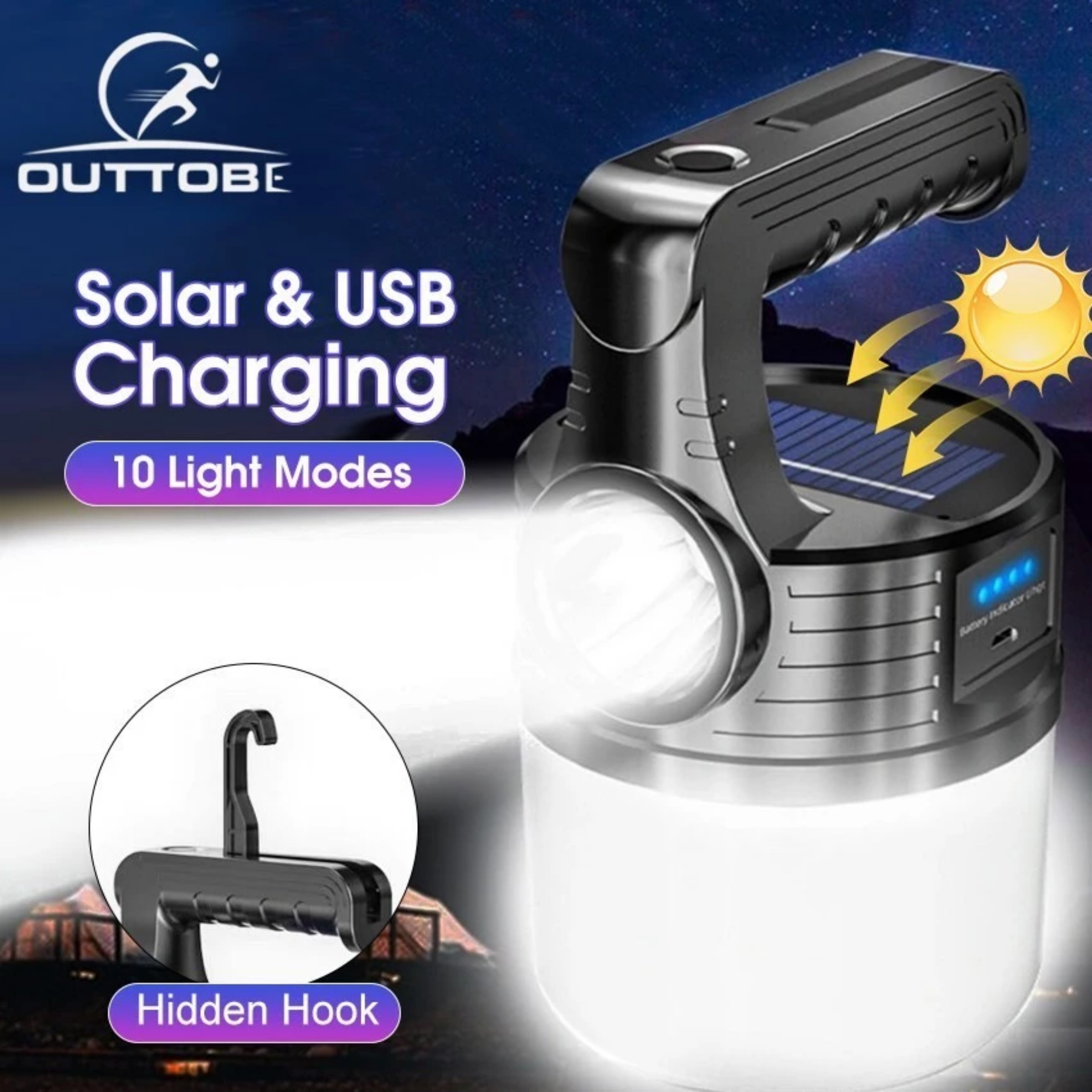 BÓNG ĐÈN TÍCH ĐIỆN TÍCH HỢP ĐÈN PIN CẦM TAY VÀ MÓC TREO