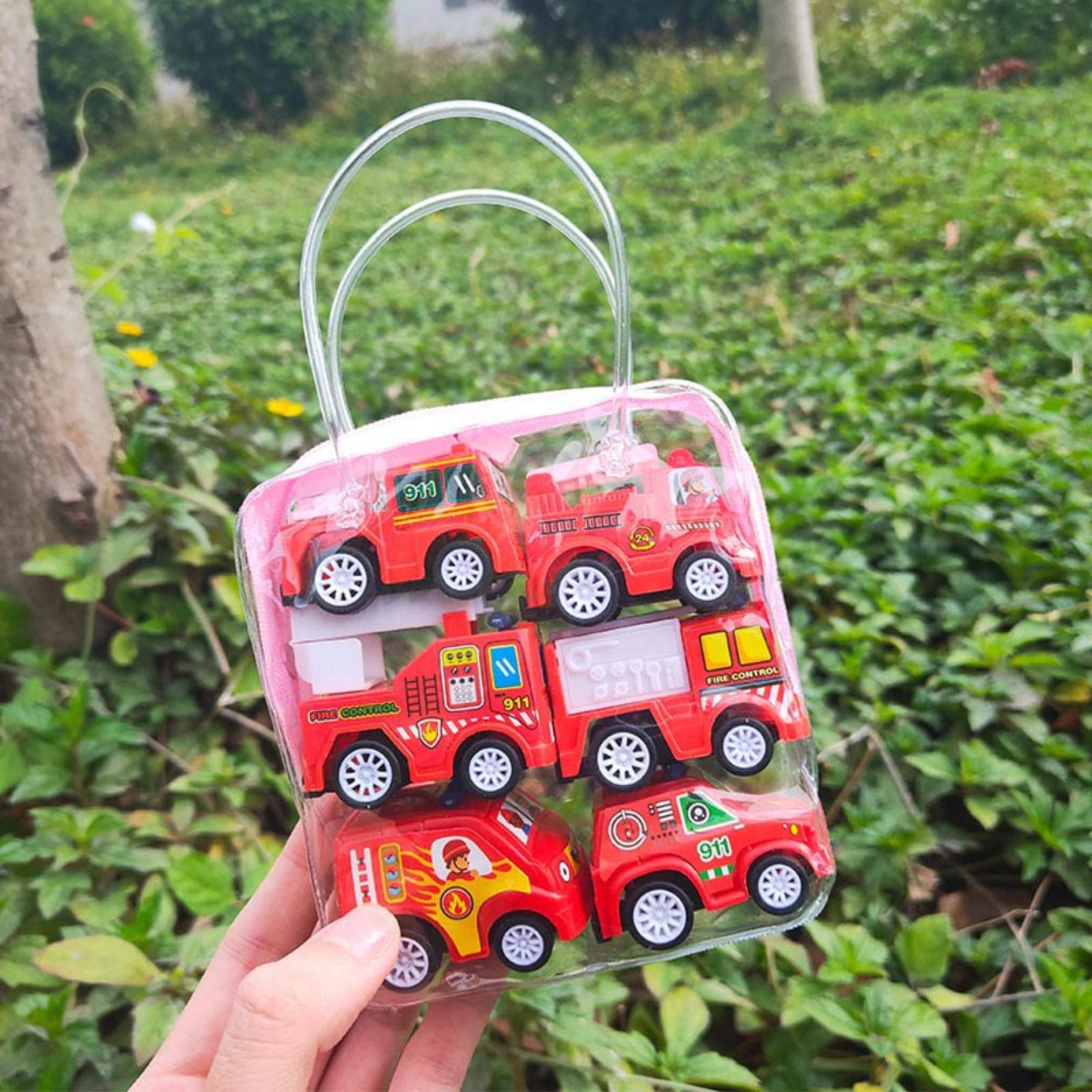 SET 6 XE ĐỒ CHƠI MINI CHẠY DÂY CÓT NHỰA